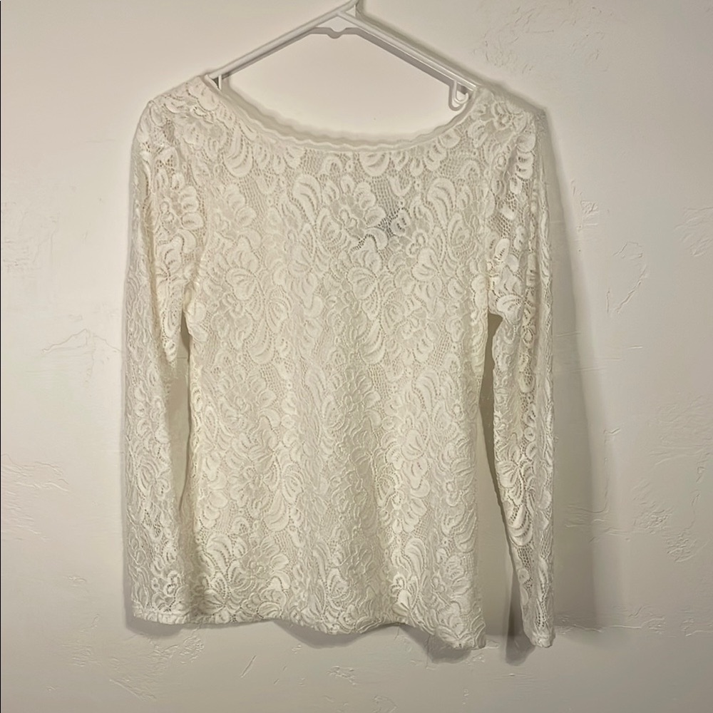 White House Black Market White Lace Long Sleeve Blouse